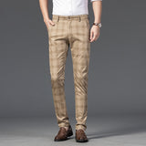Wiaofellas Brand Men's Stripe Plaid Casual Pants Male Plaid Stretch Slim Business Straight Pants Fashion Trend Men's Pants Cotton Trousers