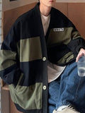Wiaofellas Oversized American Vintage V-neck Jacket For Men Plus Large Size Loose Striped Color Matching Caual Spring Autumn Coat Outerwear