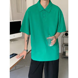 Wiaofellas Summer Short-sleeved T-shirt Men Fashion Casual Oversized T Shirt Men Streetwear Korean Loose Lapel Tshirt Mens Polo Shirt M-2XL