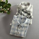 Wiaofellas Spring And Autumn Vintage China Style Classic Plaid Cotton Long Sleeve Blue Shirt Male Casual Slim Fit Shirt Import Clothes