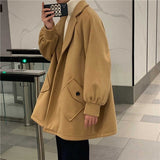 Wiaofellas Men's Trench Coat Mid-length Woolen Autumn and Winter Thickened Loose Top Trend All-match Super Large Coat