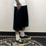 Wiaofellas Hip Hop Pockets Embroidery Letter Print Jeans Shorts for Men Summer Retro Oversized Wide Leg Denim Knee Lenght Pants