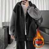 Wiaofellas Korean Fashion Patchwork Hoodie Men Loose Single Breasted Men's Clothing Hip Hop Hoody Casual Fleece Autumn and Winter Coat