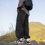Wiaofellas Men's Oversized Pocket Decoration Retro Casual Pants Workwear Elastic Waist 3 Color Sweatpants High-quality Loose Trousers