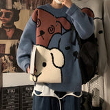 Wiaofellas Cartoon Bear Sweater Men's Winter Men's Women's Fashion Long-sleeved Knitted Pullover Sweater Oversized 2023 Cotton Coat New