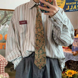 Wiaofellas Japanese Style Men's Vintage Boys' Vertical Stripe Shirts Casual Loose Lapel Collar Fashion Trend Top Clothes Shirt