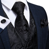 Wiaofellas Men Black Paisley Vest Necktie Bowtie Pocket Square Cufflinks Dress Set жилетка мужская Classic 5 PCS Business Waistcoat for Man