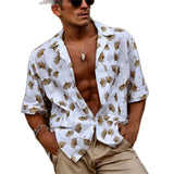 Wiaofellas New Luxury Social Shirts For Men Casual Floral Print Short-sleeved Tees Summer Loose Simple Tops Lapel Shirt Men's Clothing 2023