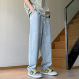 Wiaofellas Korean Male Oversized Wide Leg Blue Jeans Men's Spring Summer New Trend Denim Pants Straight Loose Elastic Waist Casual Trousers