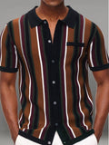 Wiaofellas Summer Short Sleeve Knitted Polo Shirt Casual Men Button-up Turn-down Collar Tops Mens Fashion Striped Polos Man Streetwear