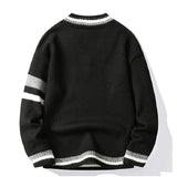 Wiaofellas Contrast Loose Rib V-neck Knitted Sweater Men Casual Long Sleeve Ins Pullover Sweaters Autumn/Winter Versatile Bottomed Sweater