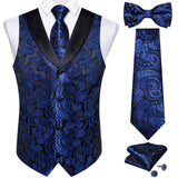 Wiaofellas Brand Suit Vest Set For Men Luxury Silk Black Gold Paisley Dress Vest Tie Cufflinks Handkerchief Set Male Sleeveless Waistcoat