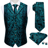 Wiaofellas 4PC Mens Extra Silk Vest Party Wedding Gold Paisley Solid Floral Waistcoat Vest Pocket Square Tie Suit Set Barry.Wang BM-2017