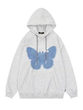 Wiaofellas Hiphop Vintage Butterfly Hoodie Fashion Women Denim Patch Fried Street Autumn Winter Plush Versatile Couple Sweatshirt Chic