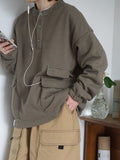 Wiaofellas Multi Pocket Waffle Sweatshirt Coat Men's Fashion Stand Collar Outdoor Trekking Climbing Hunting Cargo Training Casual Tops