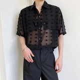 Wiaofellas Trendy Sexy See-through Mesh Shirts LGBT Men's Summer Thin Section Polka Dot Short-sleeved Tees Shirt Niche Men Clothing Blouse