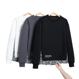 Wiaofellas Mens Fashion Cashew Flower Colorblock Fake Two Piece Crew Neck Sweatshirt Spring Autumn Patchwork Long Sleeve Tracksuit Men
