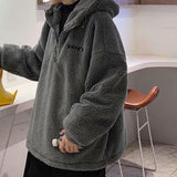 Wiaofellas Stylish Hooded Outwear  Solid Color Fleece Men Jacket  Loose Plush Sweatshirt