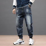 Wiaofellas Streetwear Fashion Ripped Jeans Men Retro Blue Loose Fit Casual Denim Cargo Pants Hombre Hip Hop Joggers Men Wide Leg Trousers