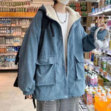 Wiaofellas-Winter Men's Thicken Lamb Parkas Fashion Trend Cotton-padded Clothes Loose Handsome Hooded Snow Jackets Keep Warm Coats