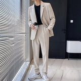 Wiaofellas Men Women 2 PCS Sets Couple Suits Sets Streetwear Fashion Business Casual Loose Office Suits Jacket Pant Women Oversize Suits
