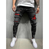 Wiaofellas Jeans Men's Distressed Stretch Ripped Biker Jeans Men Hip Hop Slim Fit Holes Punk Jeans Zipper Pure Color Denim Pants