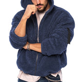 Wiaofellas Winter Wool Warm Zip Sweatshirts Hoodies Tops Men's Clothing Vintage Long Sleeve Hoody Hooded Furry Coats Fashion Pocket Jacket