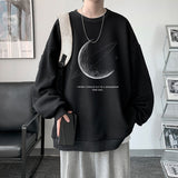 Wiaofellas Winter Warm Sweatshirts New Men Simple Stroke Moon Graphic Pullovers Oversized Korean Style Man Letter Print O Neck Tops