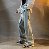 Wiaofellas Punk Hip Hop Baggy Straight Man Cowboy Pants Men's Jeans with Pockets Grunge Y2k Trousers High Quality Luxury Loose Regular Xs L