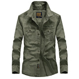 Wiaofellas Pure Cotton Casual Shirt Military Men Tooling Shirt Oversize Loose Long Sleeve Cargo Shirts Men's Clothing High Quality Solid