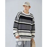 Wiaofellas-Winter Men's Fashion Trend Knitting Round Neck Loose Pullover Stripe Printing Coats Casual Keep Warm Wool Sweaters M-2XL