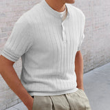 Wiaofellas Men's Polo Shirt Lapel Short-sleeved Slim Knit Spring and Summer Muscle Men's Fashion Solid T Shirt Ropa Para Hombre