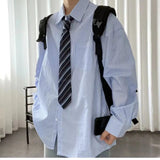 Wiaofellas Men's Fashion Trend Striped Printing Long Sleeved Shirts Student Korean Loose Fitting Lapel Collar High Quality Shirts