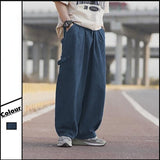 Wiaofellas Japanese Spring and Autumn Washed Jeans Men's Straight Casual Pants Loose Wide-Leg Pants Fashionable All-Match Trousers Fashion