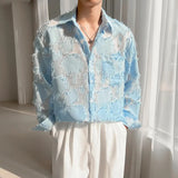 Wiaofellas Jacquard Long Sleeve Shirts Men Nightclub Fashion Loose Casual Dress Shirts Male Streetwear Vintage Sunscreen Shirts Clothing