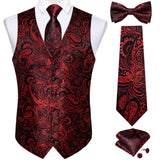 Wiaofellas Men Black Paisley Vest Necktie Bowtie Pocket Square Cufflinks Dress Set жилетка мужская Classic 5 PCS Business Waistcoat for Man