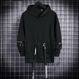 Wiaofellas Men's Hoodies Sweatshirt Autumn Casual Black Techwear Hip Hop Harajuku Hoodie Men Ribbons Patchwork Japanese Streetwear Darkwear