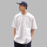 Wiaofellas 260G Double Yarn Cotton Short Sleeve T-shirt Men Streetwear Pocket Tide Summer T-shirts Women Vintage Mens Clothing