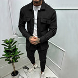 Wiaofellas Casual Solid Suede Jackets Tops & Long Pants Sets Long Sleeve Fall Male Set Men's Clothing Fashion Sweatpants Tracksuit