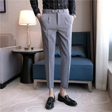 Wiaofellas Men's Formal Suit Trousers and Ankle Summer Slim Korean Style Formal Suit Trousers Trousers Men