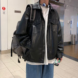Wiaofellas Black Faux Leather Jacket Men Autumn Mens Hip Hop Jacket PU Leather Male Oversize Streetwear Korean Trend Jackets Coats