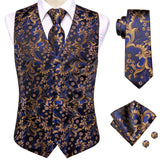 Wiaofellas 20 Color Silk Men's Vests and Tie Business Formal Dresses Slim Vest 4PC Hanky Cufflinks for Suit Blue Paisley Waistcoat
