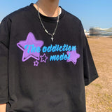 Wiaofellas Summer Cotton New Men's Round Neck Oversized Tshirt Handsome Short Sleeve T-shirt for Men Colourful Star Print Harajuku