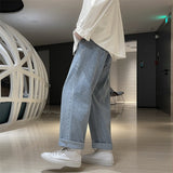 Wiaofellas Spring Autumn Mens Jeans Casual Loose Wide Leg Jeans Men Solid Stranght Pants Man