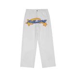 Wiaofellas Y2K Retro Embroidered Denim Trousers Men's High Street Wide Leg Pants Street Loose Casual Jeans Letter Patch Pants Men's