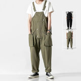 Wiaofellas Japanese Vintage Overalls Men's Loose Multi Pocket Strap Cargo Pants Spring Workwear Rompers Youth Trendy Blue Straight Jumpsuit