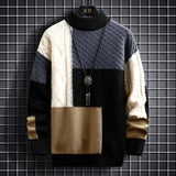 Wiaofellas Autumn and Winter New Sweater Warm Fashion Stitching Color Matching Pullover Round Neck Sweater Thickened Knitted Sweater