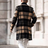 Wiaofellas Men's Windbreaker Jacket Plaid Coat Spring Autumn Fashion Trench Male Single-breasted Lapel Retro Classic Long Coats