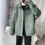 Wiaofellas Retro Suede Leather Jacket Men Causal Pocket Jackets Autumn Korean Fashion Street Loose Bomber Varsity Coat Spring Streetwear