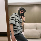 Wiaofellas Summer  Men's Korean Edition Polo Collar Stripe Print POLO Shirt Temperament Commuter Fashion Versatile Casual Short Sleeve Top